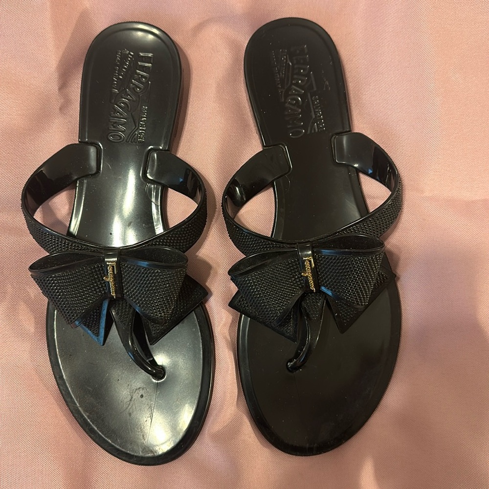 Black Ferragamo Bow Sandals